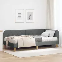Lova Kampinė lovos konstrukcija Tamsiai pilka 90 x 200 cm audinys
