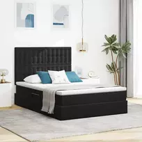 LED saugojimo lova su čiužiniu Juoda 140 x 190 cm Aksomas