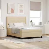 LED Čiužinio Lova su čiužiniu Kreminė 140 x 190 cm audinys