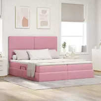 LED saugojimo lova su čiužiniu Rožinė 180 x 200 cm Aksomas
