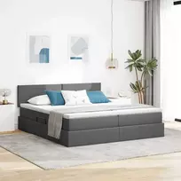Saugos lova su čiužiniu Tamsiai pilka 180 x 200 cm Dirbtinė oda