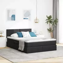 LED saugojimo lova su čiužiniu Juoda 140 x 190 cm Audinys