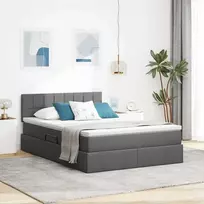 LED saugojimo lova su čiužiniu Tamsiai pilka 140 x 190 cm