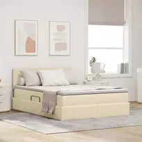 LED saugojimo lova su čiužiniu Kremas 140 x 190 cm Audinys