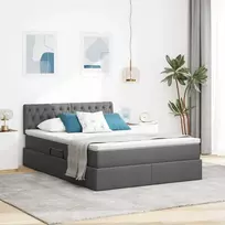 LED saugojimo lova su čiužiniu Tamsiai pilka 140 x 190 cm