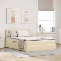 LED saugojimo lova su čiužiniu Kremas 140 x 190 cm Audinys