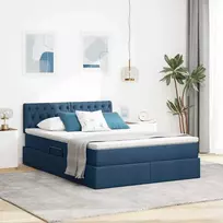 LED saugojimo lova su čiužiniu Mėlyna 140 x 190 cm Audinys