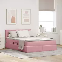 LED saugojimo lova su čiužiniu Rožinė 140 x 190 cm Aksomas