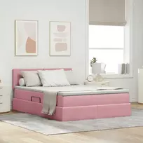 LED saugojimo lova su čiužiniu Rožinė 140 x 200 cm Aksomas
