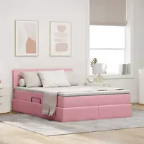 LED saugojimo lova su čiužiniu Rožinė 140 x 190 cm Aksomas
