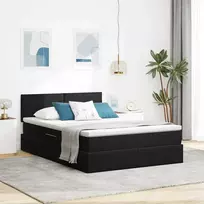 LED saugojimo lova su čiužiniu Juoda 140 x 190 cm Aksomas