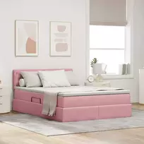 LED saugojimo lova su čiužiniu Rožinė 140 x 190 cm Aksomas