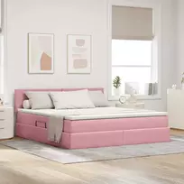 LED saugojimo lova su čiužiniu Rožinė 160 x 200 cm Aksomas