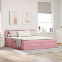 LED saugojimo lova su čiužiniu Rožinė 180 x 200 cm Aksomas
