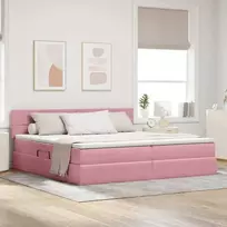 LED saugojimo lova su čiužiniu Rožinė 200 x 200 cm Aksomas