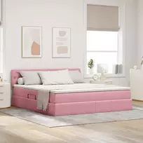 LED saugojimo lova su čiužiniu Rožinė 160 x 200 cm Aksomas