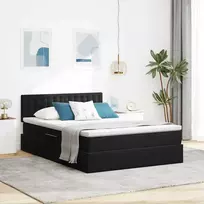 LED saugojimo lova su čiužiniu Juoda 140 x 190 cm Aksomas