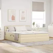 LED saugojimo lova su čiužiniu Kremas 200 x 200 cm Audinys