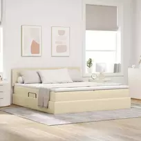LED saugojimo lova su čiužiniu Kremas 200 x 200 cm Audinys