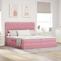 LED saugojimo lova su čiužiniu Rožinė 200 x 200 cm Aksomas