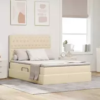 LED saugojimo lova su čiužiniu Kremas 140 x 190 cm Audinys