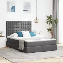 LED saugojimo lova su čiužiniu Tamsiai pilka 140 x 190 cm