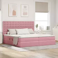 LED saugojimo lova su čiužiniu Rožinė 200 x 200 cm Aksomas