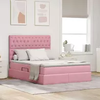 LED saugojimo lova su čiužiniu Rožinė 140 x 190 cm Aksomas