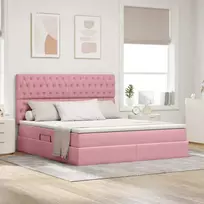 LED saugojimo lova su čiužiniu Rožinė 160 x 200 cm Aksomas