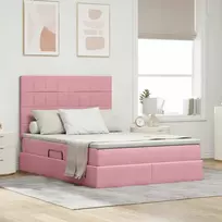 LED saugojimo lova su čiužiniu Rožinė 140 x 200 cm Aksomas