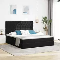 LED saugojimo lova su čiužiniu Juoda 160 x 200 cm Aksomas