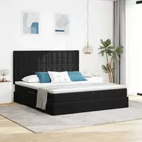 LED saugojimo lova su čiužiniu Juoda 180 x 200 cm Aksomas