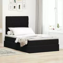 LED saugojimo lova su čiužiniu Juoda 120 x 190 cm Aksomas