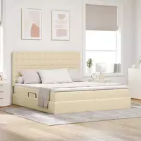 LED saugojimo lova su čiužiniu Kremas 200 x 200 cm Audinys