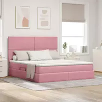 LED saugojimo lova su čiužiniu Rožinė 160 x 200 cm Aksomas