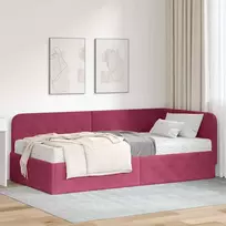 Lova Kampinė lovos konstrukcija Vyno raudona 90 x 200 cm Aksomas