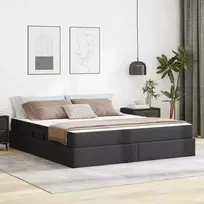 Lova su daiktų laikymo vieta ir čiužiniu 2 pcs Juoda Oda