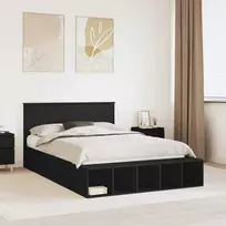 Lova Lovos rėmas su lentyna Juoda 140 x 200 cm Apdirbta mediena