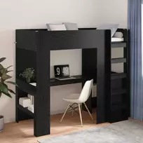Lova Dviaukštės lovos rėmas su stalu Juodas ąžuolas 100 x 200 cm