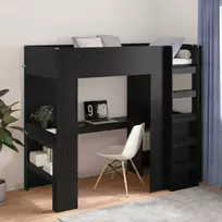 Lova Dviaukštės lovos rėmas su stalu Juodas ąžuolas 90 x 200 cm