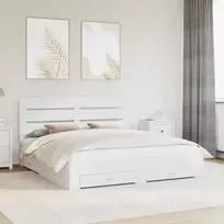 Lova Lovos rėmas su stalčių Balta 180 x 200 cm Apdirbta mediena