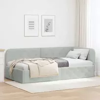Lova Kampinė lovos konstrukcija Šviesiai pilka 90 x 200 cm Aksomas