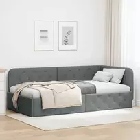 Lova Kampinė lovos konstrukcija Tamsiai pilka 90 x 200 cm audinys