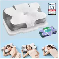 Lova SONGMICS pagalvė, ergonomiška pagalvė, kaklo pagalvė, reguliuojamo aukščio, miego pagalvė, „Memory Foam“ pagalvė, skirta miegantiems ant šono, nugaros ir pilvo, debesų balta-balandžio pilka