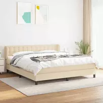 Lova su spyruoklėmis ir čiužiniu, kreminė, 180x200 cm, audinys