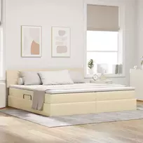 LED saugojimo lova su čiužiniu Kremas 200 x 200 cm Audinys
