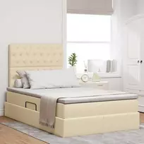 LED saugojimo lova su čiužiniu Kreminė 120 x 190 cm Audinys