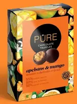 Pure Chocolate Šokoladiniai triufeliai su apelsinų-mangų kremo įdaru 148 g, PURE