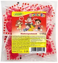 Karameles uz kociņa WOOGIE sirds formā, aveņu garša, 175g