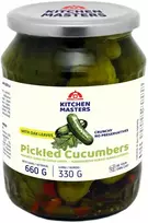 Gurķi marinēti KITCHEN MASTERS, ar ozolu lapām, 660g/330g